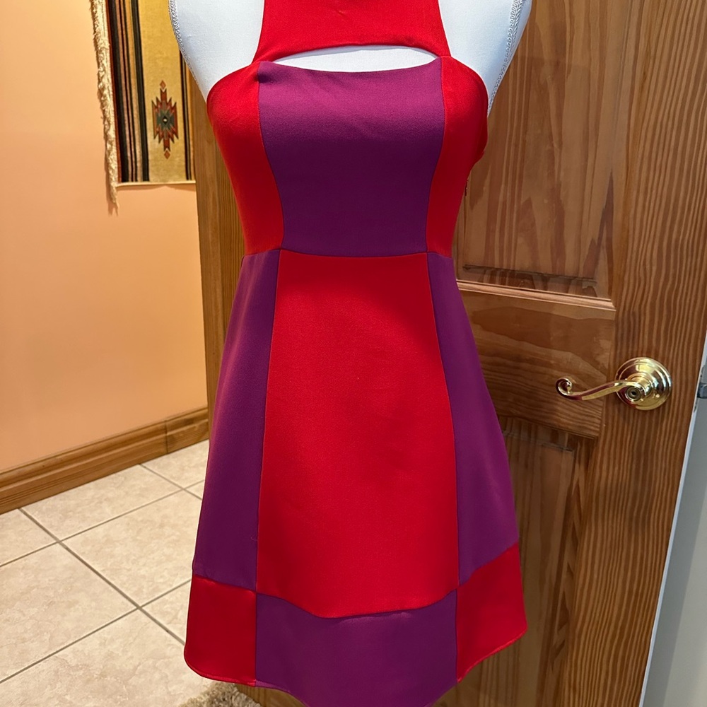 Alice & Trixie Red and Purple Panel Cutout Mini Dress